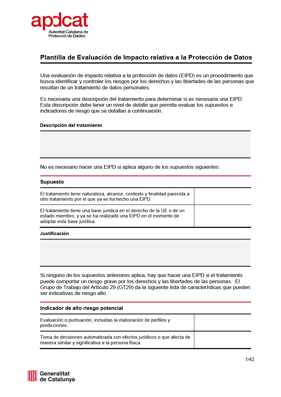 Plantilla para la Evaluación de Impacto relativa a la Protección de Datos (EIPD)