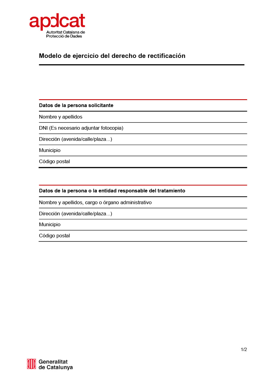 Modelo para ejercer el derecho de rectificación